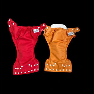 FuzziBunz One Size Reusable Diapers‎ 2 Pack Red Orange with Inserts